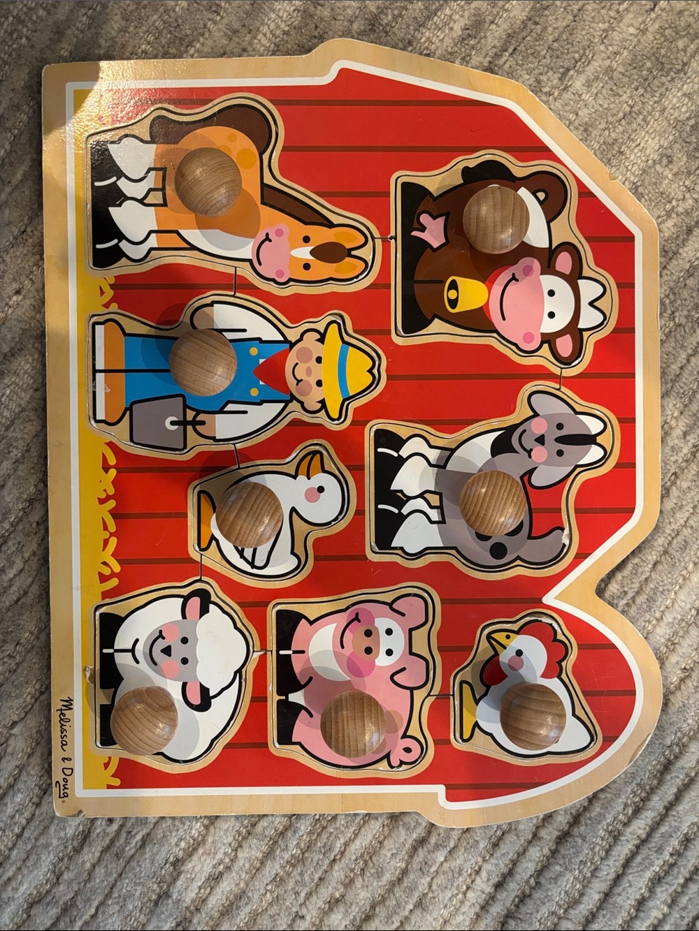 Wooden Farm Animal Peg Puzzle - Red